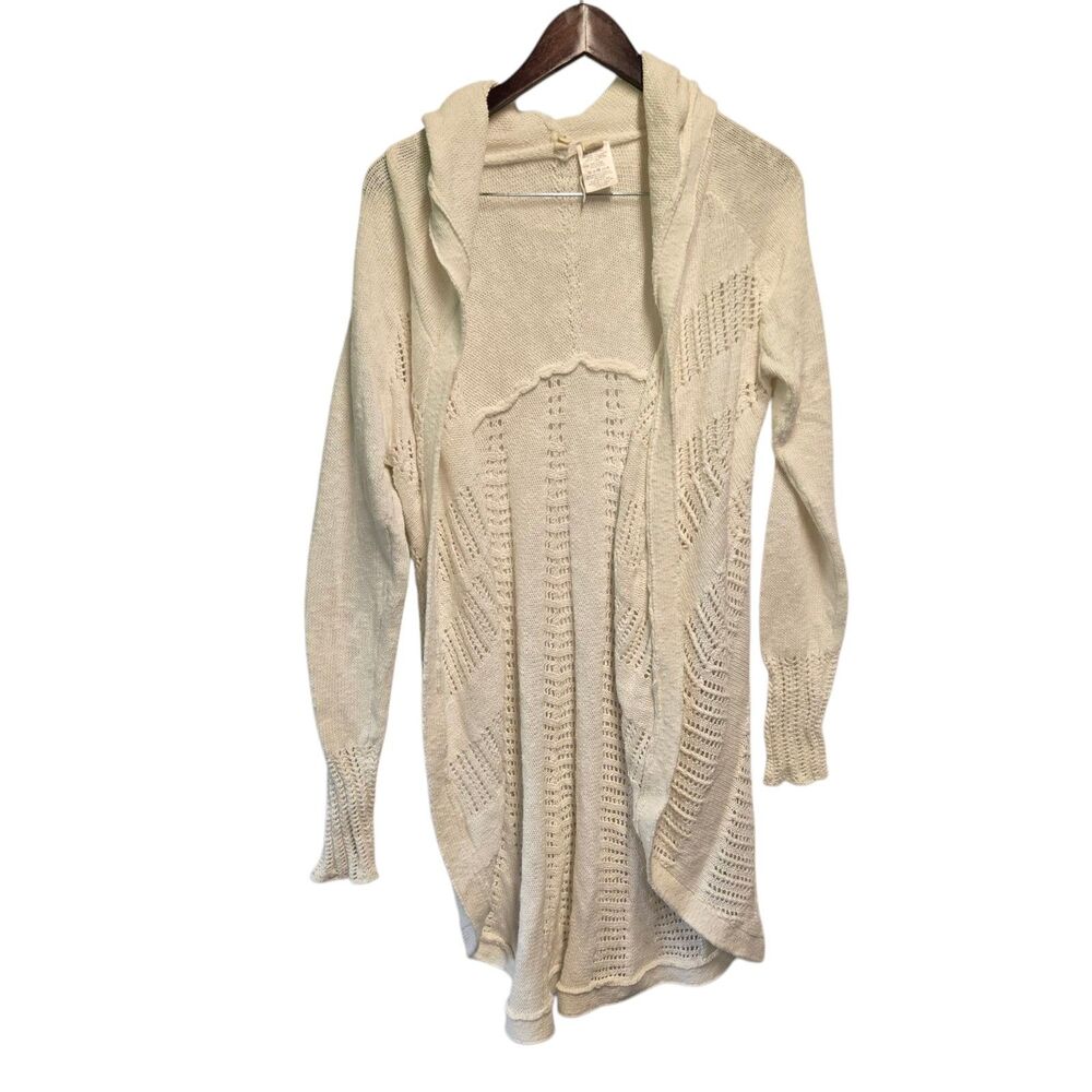 MOTH‎ Anthropologie Cotton Linen Hooded Cocoon Cardigan Sweater Size MEDIUM